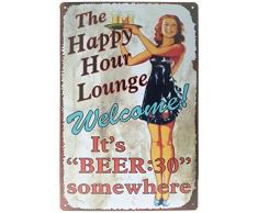 MOOCO der Lounge Blechschild Happy Hour Bar Pub Home Wall Decor Retro Metall Art Poster Größe 20,3 x 30,5 cm