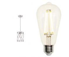63455 Pendelleuchte mit 1 Lampe, Ausführung gebürstetes Nickel und Lampengeschirm in gehämmerter Ausführung inklusiv LED