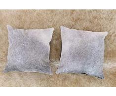 Natures Robe Kuhfell Kissenhülle grau weiß einseitig Haar auf Set von Zwei Kissenbezügen 40,6 x 40,6 cm 100% Rindsleder Kissen Bezüge
