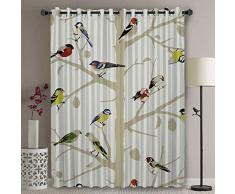 Libaoge Breiter Thermo-Verdunklungsvorhang für Terrassentüren, mit Ösen, wärmeisolierend, für Schlafzimmer, Verdunkelungsvorhang, gestreifte Vorhänge und Vorhänge, grau-weiß gestreift, für Glasschiebetüren 52 W By 24 L Bird5lbg8957