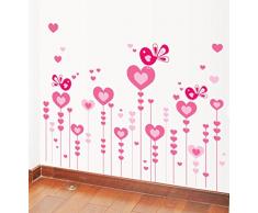 BIBITIME Birds Stehend auf Love Herz Blumen Entlang Linien Wandtattoo Wohnzimmer Schlafzimmer Kinderzimmer Bodenbelag Eckig Line Aufkleber Vinyl Decor