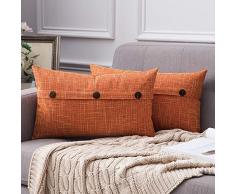 MIULEE Dekorative Lendenwirbel-Kissenbezüge, Landhaus-Stil, Leinen, Kissenbezüge, Vintage-Dekor, Beige für Couch Sofa Schlafzimmer Auto 2 Pieces, 12x20 Three Button-orange
