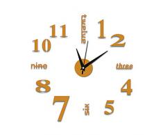 jskjlkl DIY 3D große Zahlen Acryl Spiegel rahmenlose Wanduhr Aufkleber Dekoration für Home Office Küche Wohnzimmer Kinderzimmer (rot) Gold Gold
