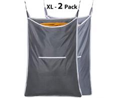 Chrislley Wäschesammler zum Aufhängen, platzsparende Taschen, zum Aufhängen an der Tür, Wäschesack mit Haken über der Tür, Wäschekorb, großer Wäschekorb Dunkelgrau und Hellgrau