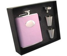 Visol Daydream Leder Edelstahl Flachmann Geschenk Set, 6-Ounce, Pink
