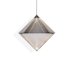 Tom Dixon Hängelampenschirm aus Stahl, geometrischer Stil mit geätzter Außenseite, halbtransparent, Aber beleuchteter Stahl, silberfarben