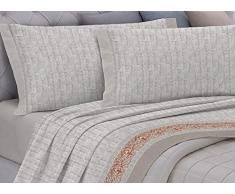 GEMITEX Flanell-Bettwäsche, 100% Baumwolle, Doppelbett, Motiv: Enjoy, G17 Variante 08 Taupe, mit Antipilling