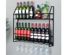 HANS CAO Weinregal, zur Wandmontage, zum Aufhängen, Schmiedeeisen, Hakenregal, für Whisky, Vodka, Cocktailbar, Restaurant, Zuhause, 80 x 11,9 x 61 cm