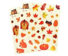 Apol 2 Bögen Herbst Herbst Fenster Aufkleber Blätter Eicheln Eule Türkei Eichhörnchen Fensterklammern Aufkleber für Thanksgiving Dekoration