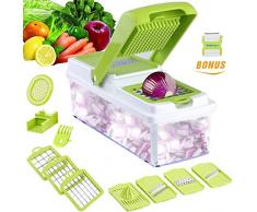 WEINAS Gemüseschneider, Chopper, Reibe & Julienne-Schneider mit 7 Austauschbare Edelstahl Klingen. Grün