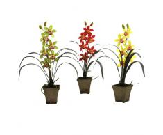 Nearly Natural 4066-AS-S3 Cymbidium Orchid with Vase, Green/Red/Yellow, Set of 3