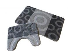 oKu-Tex Badematte, Badteppich, Badvorleger, WC-Vorleger, Set 2 teilig, rutschfest & waschbar, langflor, antirutsch, grau, anthrazit, 60 x 100 cm 50 x 60 cm, 2