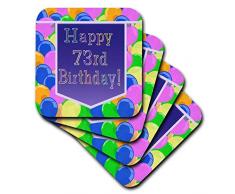 3dRose CST_174130_1 Luftballons mit lila Banner Happy 73Rd Birthday, weicher Untersetzer (4 Stück)