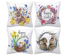 TURNMEON Oster-Kissenbezüge 45,7 x 45,7 cm 4er-Set 2020 Happy Osterhase Eier Frühling Ostern Dekorationen Kissenbezüge Überwurf Kissenbezug Ostern Home Decor für Sofa Bett Büro Auto