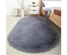 sanmu Weich Samt Seide Teppiche einfachen Stil Moderne ovale Shaggy Teppich Fashion Schlafzimmer Matte für Esszimmer, Wohnzimmer, pink Teppiche für Mädchen Zimmer Home Decor 2,6 x 5,3 grau