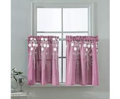 Popuid Vorhänge für Fenster, für Café, Küche, Schlafzimmer, Stilvolle Blumen-Jacquard-Vorhang-Oberteile für Zuhause, Dekoration W29 x L24 violett