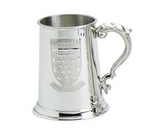 Edwin Blyde & Co 1 Pint Bierkrug mit massiven Basis aus Metall – Prägung mit Cornwall Shield und Georgischer Griff, Zinn