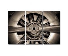 3 Platten schwarz und weiß Art Wand Kunst Vintage Propeller Luft-Nahaufnahme gespannt und gerahmt Modern Home Decor für Büro Wohnzimmer bereit zum Aufhängen 30,5 x 61 cm x3pcs Art Deco 16x32x3 Aircraft Engine