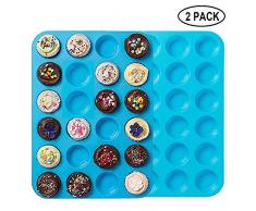 Meiso Premium Silikon Mini Muffin & Cupcake Backform Großes Antihaft 24 Cup Cookies Formen Bakeware Dose Seife Tablett Form (Set von 2) Mini Blau