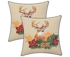Simhomsen Thanksgiving Urlaub Dekorative Überwurf-Kissenbezüge Bestickt Redeer Kissenbezug Herbstdekorationen Sofa Couch Dekoration 17x17 Antik Pack 2 beige