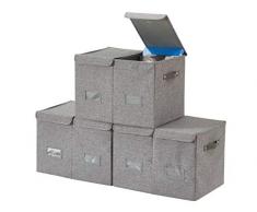 DECOMOMO Faltbarer Aufbewahrungskorb, 3er-Pack, zusammenklappbar, stabil, kationischer Stoff, Würfel mit Griffen zum Organisieren von Regal, Kinderzimmer, Heimschrank Large - 15 x 11 x 9.5 Schiefergrau und weiß