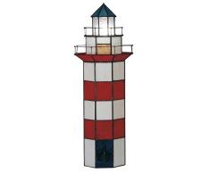 Lumilamp 5LL-1166 Tiffanny Stil Leuchtturm Tischlampe Burolampe Rot/Weiss/Blau 21 * 56 cm / 2X E14 max 25w dekoratives buntglas Tiffany Stil