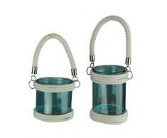 PD Home & Garden Windlicht mit weißem Seilgriff, Blau