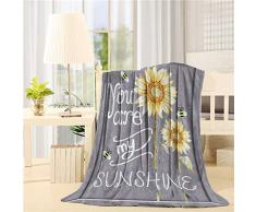 SIGOUYI Leicht Fleece Decken Wendedecke Cozy Plüsch Mikrofaser ganzjährig Decke für Bett/Couch, You Are My Sunshine Gelb Sunflower Modern 60(L) x80(W) Grau