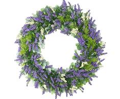 Forevercute Kranz mit Blütenmuster, Lavendel, Kunststoffschaum, Lavendel, für die Haustür, für Garten, Büro, Hochzeit, Party, Wandtisch, Heimdekoration