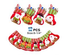 INCREWAY 12 Stück 4 Styles Mini Weihnachtsstrümpfe Geschenk Leckerlibeutel Geschirrhalter Weihnachtsmann Schneemann Elch Bär Muster Weihnachtsbaum Geschenk Halter für Weihnachtsdekoration