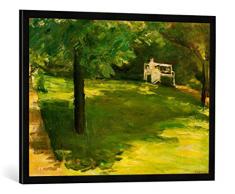 Gerahmtes Bild von Max Liebermann Gartenbank unter dem Kastanienbaum im Wannseegarten, Kunstdruck im hochwertigen handgefertigten Bilder-Rahmen, 80x60 cm, Schwarz matt