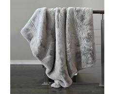 Tahari Überwurf aus nerzartigem Webpelz Luxus seidig weiche Decke in Creme Weiß, Polyester-Mischgewebe, Grey Ice, 50Wx60L