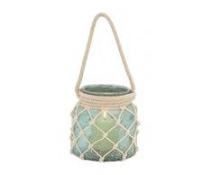 Deco 79 Windlicht aus Glas, Seilform, 17,8 cm W, 38,1 cm H-94954, 17,8 cm W/15 cm H