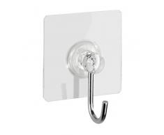 WENKO Static-Loc Nickel-Haken eckig Transparent, Befestigen ohne bohren, 4er Set Wandhaken für griffbereite Aufbewahrung von Handtüchern, strapazierfähiger Kunststoff, je 4 x 4,5 x 2 cm