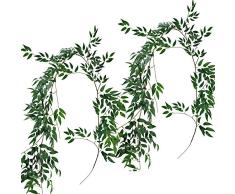 Supla (2 Stück 11.4 Seide Aufhängen Weide Jungle Blätter Greenery Vines Girlande Fake Willow Zweige Strang in grün für Indoor Outdoor Hochzeit Decor Jungle Party Kronen Kranz