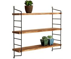 MyGift 3-Tier-Moderne Industrielle Metall & Torched Holz verstellbar Wand montiert Wandablage
