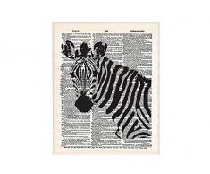 Casi Art Gerahmter Kunstdruck mit Zebramuster, 20,3 x 25,4 cm On Upcycled Wörterbuch-Seite im Vintage-Stil. Ideal für Tierliebhaber und Menschen, die Dschungeltiere und afrikanische Kunst schätzen