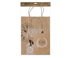 Paper Bag Set, Geschenktüten aus Kraftpapier, mit Vintagemotiven, 3 Stück in unterschiedlichen Größen