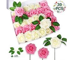 OurWarm 30 Stück künstliche Blumen Dekor gefälschte Schaumstoff-Rosen mit Stielen für Zuhause, DIY, Hochzeit, Blumenstrauß, Mittelstück, Baby, Brautparty, Party, Dekoration, fühlen sich echt an, Blush Pink & Off White