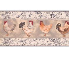 Tapetenbordüre Hahn und Huhn Küche 38,1 x 25,4 cm KT8508B