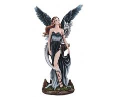 Major-Q G8091978 Dekofigur, 38 cm, dunkler Engel mit weißer Schlange, aus Polyresin