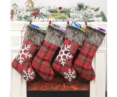 Jacos Weihnachtsstrümpfe, 4 Stück, 45,7 cm, Jute mit großer Schneeflocke und Plüsch-Fell-Manschetten für Familie, Urlaub, Weihnachten, Party, Dekorationen