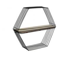 Benjara Wandregal aus Holz, sechseckiger Metallrahmen, Schwarz/Braun