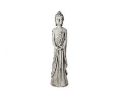 Benjara Buddha-Figur, stehend, Fiberstein, mit Dhayana-Mudra, Grau