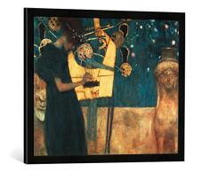 Gerahmtes Bild von Gustav Klimt Die Musik, Kunstdruck im hochwertigen handgefertigten Bilder-Rahmen, 70x50 cm, Schwarz matt