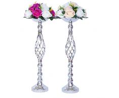 LANLONG 2 Stück Metall Gold Kerzenhalter Road Lead Tisch Tafelaufsatz Stumpenkerzenhalter für Hochzeit Kerzenleuchter Blumen Vasen 23.2 Silber