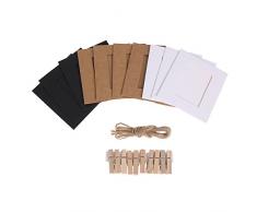 AKOAK 20 Pcs DIY Papier Bilderrahmen aus Pappe, mit Clips und Lichterkette, Weiß/Schwarz/Braun Drei Farben zufällig Gemischt, Ideal für Home Decor 3 x 4 White,Black,Brown