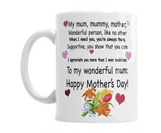 Gift Original Tasse mit Gedicht Wonderful Mum Mom, Mama, Muttertag, Büro, Kaffee, Tee