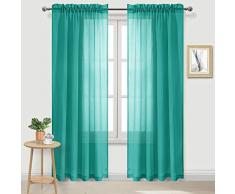 DWCN Sheer Gardinen Leinenoptik Stange Pocket Wohnzimmer Vorhänge Set 2 Stück Fenstervorhänge 52 x 84 inch blaugrün