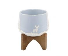 Flora Bunda Blumentopf aus Keramik, leer auf gebeiztem Holzständer, 10,2 cm blau